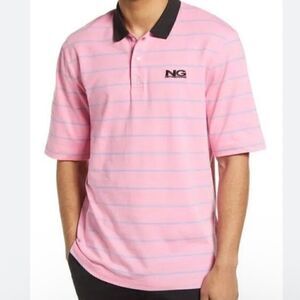 NEW Noongoons Pink & Blue Striped Short Sleeve Polo Shirt Men's Size L